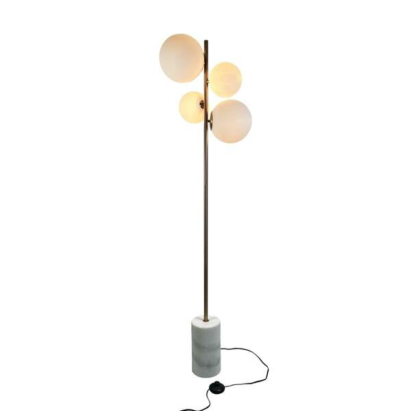 Brilliantbulb Kinich 4-Light 62 in. Brass Floor Lamp with White Glass Globes BR3570659